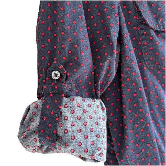 Tommy Hilfiger Women's Blue Polka Dot Roll-Tab Sleeve Button Down Shirt Large - Picture 4 of 11